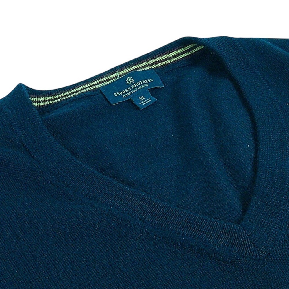 Brooks Brothers Extra Fine Merino Wool Knit Vest Mens XL Blue Sleeveless Sweater